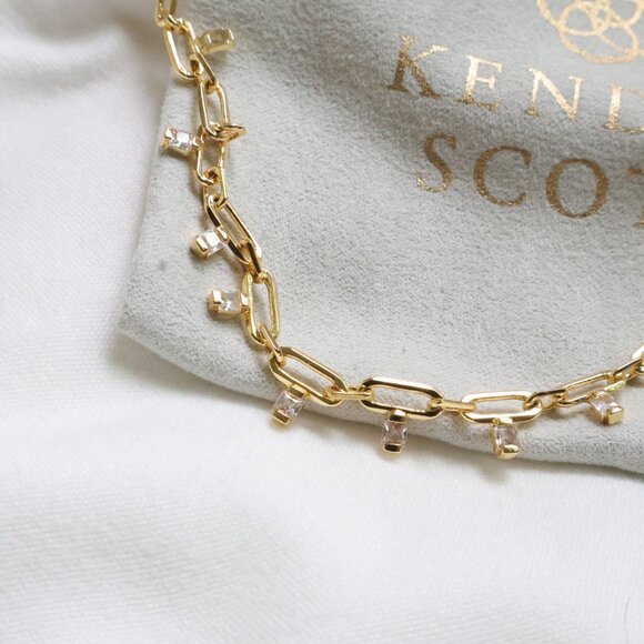 ❤️ Kendra Scott Lindy Gold White CZ Crystal Chain Necklace ❤️ - Picture 3 of 3